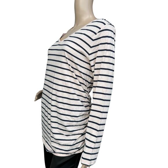 NEW Isabel Maternity Tee Pink & Navy Stripes, V-Neck, Long Sleeve, Size M - Picture 2 of 5
